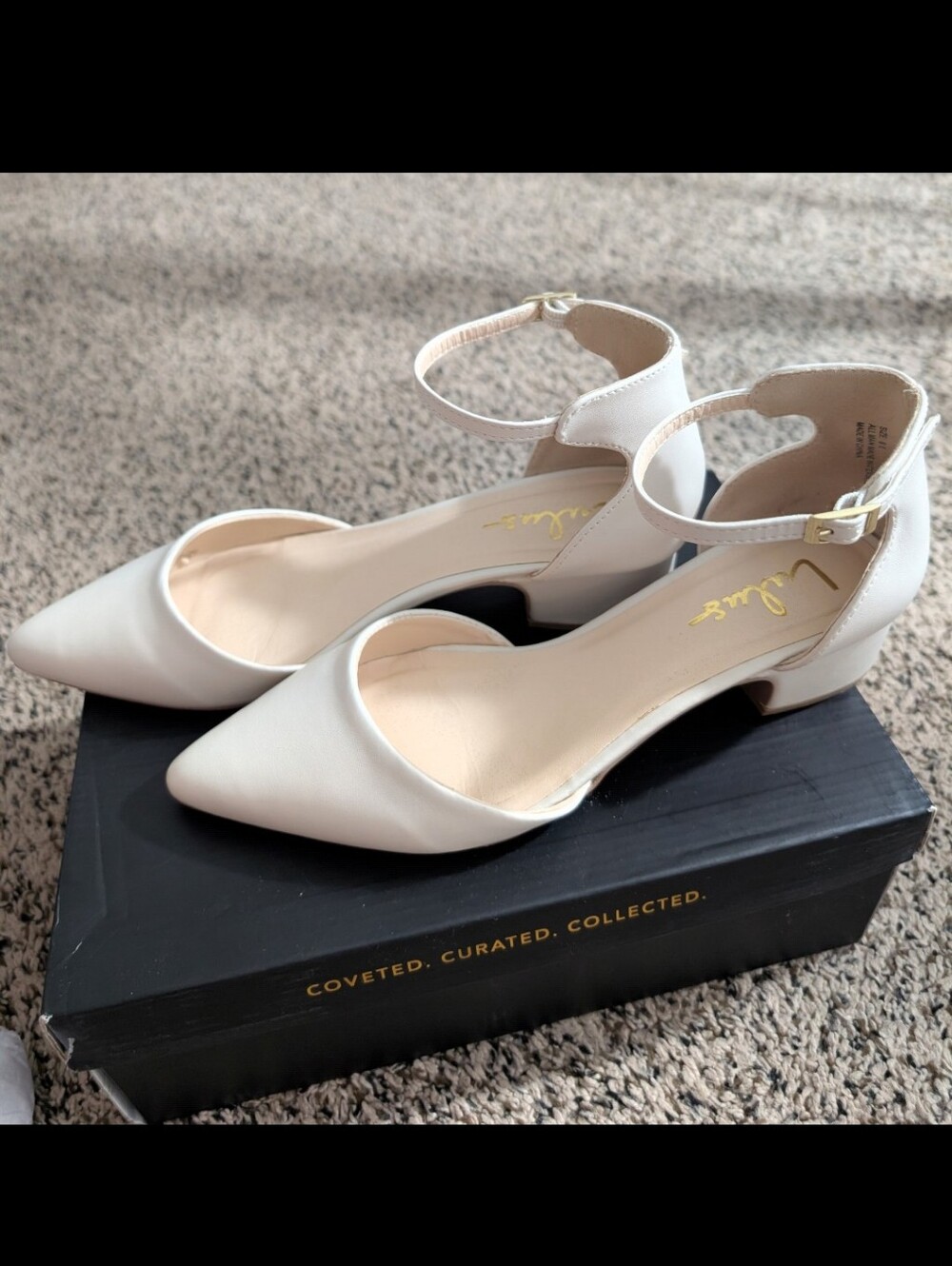 Lulu's Women’s Pointed Ankle-Strap Low Heel Pumps - Cream